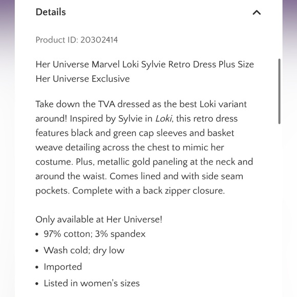 Her Universe Marvel Loki Sylvie Retro Dress Her Universe Exclusive - Picture 4 of 11